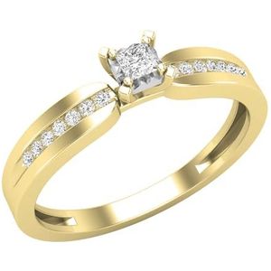 Dazzlingrock Collection 0.18 Karaat prinses & ronde witte diamant solitaire verjaardag ring in 14K massief geel goud maat 7
