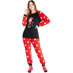 Disney Vrouwen Pyjama, Fleece Loungewear en Fluffy Sokken Stitch Geschenkset (Zwart/Rood Minnie, L)