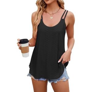 Badpakcover-up for dames, casual zomerjurkcover-up, spaghettibandjes met oogjes en kapmouwen(Black,XXL)