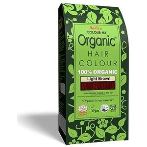 Radico COLOUR ME ORGANIC Light Brown/Lichtbruin 100% Natuurlijke BIO ORGANIC 9-Kruiden Henna Haarverf Zonder Ammoniak PPD PTD met ECOCERT, HALAL, VEGAN 100g