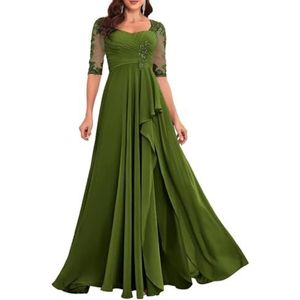 Dames chiffon moeder van de bruid jurk voor bruiloft met split galajurken cocktailjurk plus size, Olijfgroen, 32
