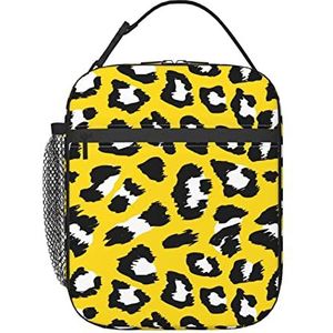 YUNWEIKEJI Luipaard Print Cheetah Geel Zwart Lunch Bag, Duurzaam Geïsoleerde Lunch Box Herbruikbare Volwassenen Tote Bag Herbruikbare Koeltas