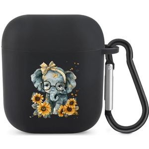 Olifant Zonneschijn Zonnebloem Leuke Case Voor AirPods 2&1 Schokbestendige Beschermende Hoofdtelefoon Gevallen Cover Met Sleutelhanger Voor Mannen Vrouwen