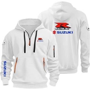 AHYAOFA Heren hoodies pullover voor su.ZU.K.I Casual hoodie met lange mouwen sweatshirts met 1/4 ritssluiting capuchonjas bovenstukken outdoor hoodie, wit-1, 3XL-4XL Grote maten Tall