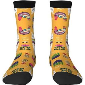 EdWal Zachte Cartoon Alpaca Leuke Dier Print Vochtafvoerende Sokken Sport Sokken Voor Mannen En Vrouwen Warme Thermische Boot Wandelen Sokken, Zwart, One size