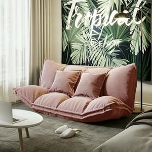 Opvouwbare luie bank Opvouwbare slaapbank Verstelbare vloerligstoel Slaapbank met kussen voor slaapkamer Woonkamer Balkonspel(Color:Pink,Size:160cm)