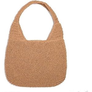 Crepundia Vrouwen Stro Schoudertas Casual Stro Vrouwen Schoudertassen Rieten Geweven Dames Handtassen Handgemaakte Zomer Strand Rotan Tas Vrouwelijke Messenger Bag Grote Tote, Beige, Natural