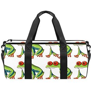 Dieren paarse reistas sporttas met rugzak draagtas gymtas voor mannen en vrouwen, Groene Kikker Ontwerp, 45 x 23 x 23 cm / 17.7 x 9 x 9 inch