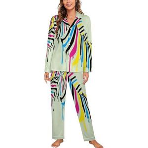 Geschilderde Zebra Art Lange Mouw Pyjama Sets Voor Vrouwen Klassieke Nachtkleding Nachtkleding Zachte Pjs Lounge Sets