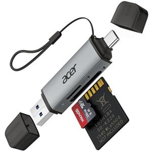 acer SD Kaartlezer, dubbele USB 3.0 USB C Connector Card Reader, Aluminium OTG-Adapter SD-Kaartlezer Geheugenkaartlezer voor SD/Micro SD/TF/SDHC/SDXC, iPhone 17 16 15 serie, Android/Windows/macOS.