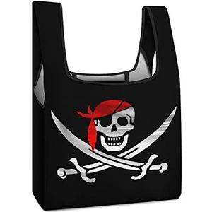 Piratenschedel en zwaarden herbruikbare boodschappentassen opvouwbare boodschappentassen grote opvouwbare draagtas met lange handgrepen