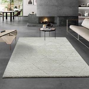 the carpet Velvet elegant designertapijt woonkamer, zacht en onderhoudsvriendelijk hoogpolig woonkamertapijt in crème-ruit 160 x 230 cm