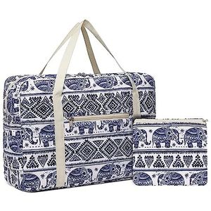 Kono Handbagagetas voor vliegtuig, opvouwbaar nylon, blauw-witte olifant, Reistas