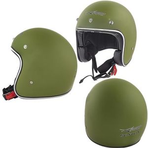 Motorhelm Jet, ECE 22-05 goedgekeurd, groen mat, militair Scooter Naked, maat XXL