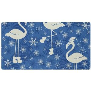 VAPOKF Kerst Blauwe Sneeuwvlok Flamingo Keukenmat, Antislip Wasbaar Vloertapijt, Absorberende Keukenmatten Loper Tapijten voor Keuken, Hal, Wasruimte