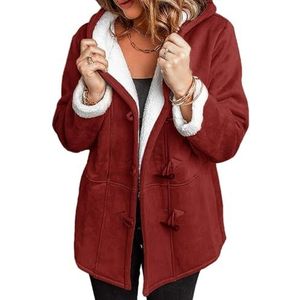 Winterjas for Dames Met Capuchon, Zachte Imitatiebontjas, Zachte, Warme Herfst- en Winteroutfit(Wine red,XL)