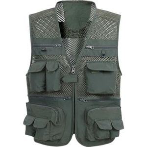 Pegsmio Multi-Pocket Vest Zomer Heren Losse Mouwloze Dunne Mesh Outdoor Fotografie Vissen Klimmen Vesten, Leger EN8, XXL