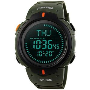 Gosasa Heren Horloge Sport Digitaal Kompas Survival 50M Waterdichte Stopwatch Alarm, legergroen, Men's standard, Minimalist