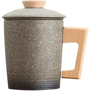 cups Keramische mok in Chinese stijl met filter, eenvoudige koffiekop en theekop met deksel, multifunctionele Zen-drankbeker - Zwart/Bruin koffie (Color : Brown)