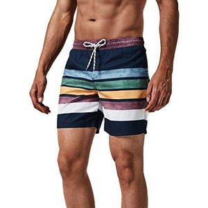 MaaMgic heren zwemshort FAST DRYING boardshort trainingsbroek met mesh voering en verstelbaar trekkoord, Marineblauwe strepen, L
