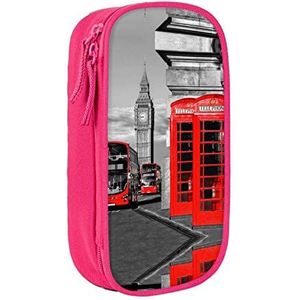 MOLIAE Engeland UK Retro Londen Telefoon Gedrukt Hoge Capaciteit Potlood Pen Case, Duurzame Potlood Tas Pouch Box Organizer Hoesjes, voor Mannen Vrouwen, roze, Eén maat, Tas Organizer