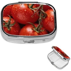 Pillendoosje Reizen Pillendoos met 2 Compartimenten Kleine Pillenetui voor Portemonnee & Pocket Draagbare Geneeskunde Organizer Rijpe Rode Tomaten Leuke Ronde Pillencontainer voor Vitaminen Medicatie