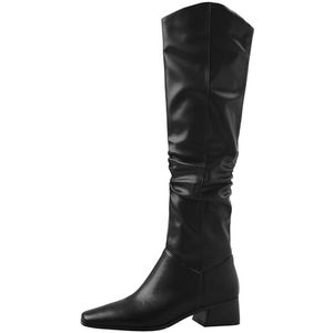 Smilice Cowboylaarzen voor dames, vierkante teenpartij, zwarte kniehoge laarzen met slip-on, zwart, 34 EU
