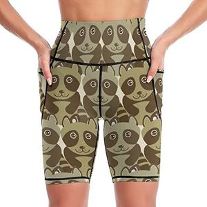 Grappige schattige wasbeer dames yoga biker shorts hoge taille workout broek met zakken