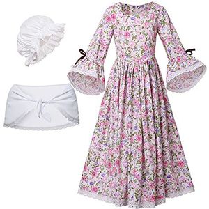 GRACEART Victoriaanse Maid Fancy Dress Schoolmeisje Kinderkostuum Prairie Jurk 100% Katoen (10, Rose)