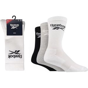 Reebok Heren 3 paar crew sokken, Wit/Grijs/Zwart, 40.5-42 EU
