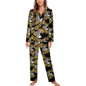 Rolschaatsen Vrouwen Pyjama Sets Tweedelige Button Down Nachtkleding Lange Mouw Top En Broek Loungewear
