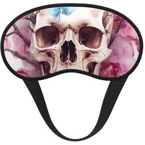 Menselijke schedel roze bloemen slaapmasker voor mannen vrouwen verduisterende oogmaskers voor slaap, ontspannende nuldruk nachtblinddoek zachte ademende oogbedekking voor reizen, nachtwerk, dutje of