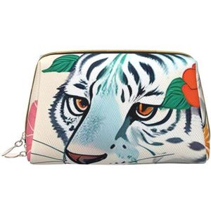 Leuke witte tijger draagbare cosmetische tas, & reistas, uniseks, ritssluiting, geschikt voor dagelijks gebruik, Wit, Eén maat