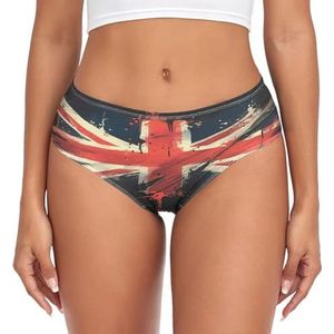 Britse Cartoon Vlag Geschilderde Onderbroek Vrouwen Medium Taille Slip Vrouwen Comfortabel Elastisch Sexy Ondergoed Bikini Slipje, Mode Pop, M