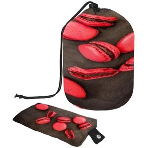 Toilettas met trekkoord, rode macaron-vatvormige waszak, cosmeticatas, reismake-up organizer etui + kleine tas, Meerkleurig, 9.9x6.9in/25.2x17.6cm;6x3.5in/15.2x8.8cm, Toilettas