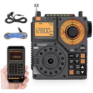 Raddy RF320 kortegolfradio met app-bediening FM/AM/VHF/SW/AIR-ontvanger Ondersteuning Bluetooth/TF-kaart Oplaadbare draagbare radio met 3 m kabelantenne Oordopjes Zaklamp SOS