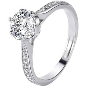 Moissanite 925 zilveren ring meisjes Koreaanse open verstelbare knop zes klauw diamanten ring