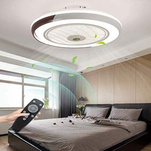 LED-plafondventilator met lamp, moderne onzichtbare ventilator, plafondlamp, ultra-stil, met verlichting, voor eetkamer, slaapkamer, woonkamer, dimbaar LED met afstandsbediening, diameter 50 cm
