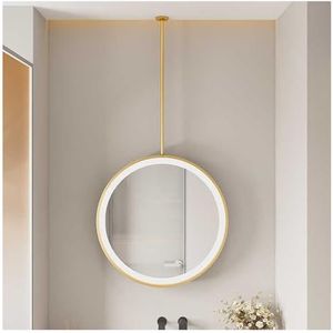 Ronde Metalen Plafondspiegel Met Twee Zijden, LED-badkamerspiegel, 3 Verstelbare Verlichting, 360° Draaibaar(Gold,40x40cm)