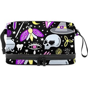 Grote capaciteit reizen cosmetische tas, makePattern schedel Retro, make-up tas, waterdichte make-up tas organisator, Meerkleurig, 27x15x14 cm/10.6x5.9x5.5 in