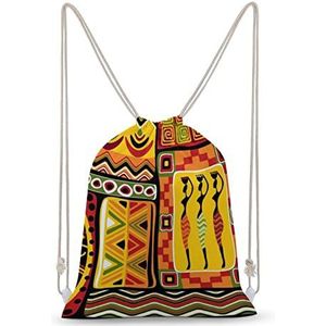 Afrikaanse Kunst Vrouw Met Pot Historische Elementen Oranje Trekkoord Rugzak String Bag Sackpack Canvas Sport Dagrugzak voor Reizen Gym Winkelen