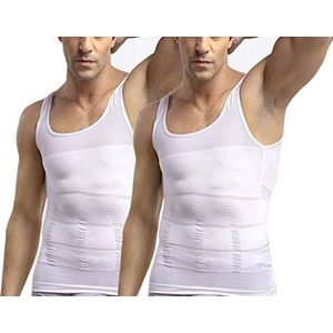 Heren afslanken Body Shaper Vest Shirt, Compressie Spiertank, 2 stuks - Wit, S