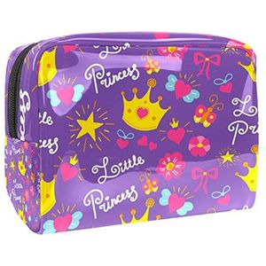 Draagbare make-up tas met rits reizen toilettas voor vrouwen handige opslag cosmetische zakje prinses kroon bloemenpatroon