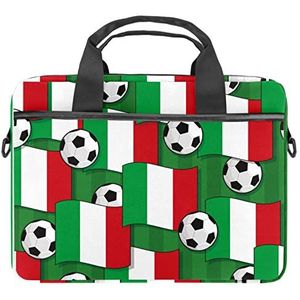 Italië Vlaggen Voetbal Ballen Laptop Schouder Messenger Bag Crossbody Aktetas Messenger Sleeve voor 13 13.3 14.5 Inch Laptop Tablet Beschermen Tote Bag Case, Meerkleurig, 11x14.5x1.2in /28x36.8x3 cm
