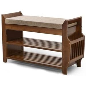 Schoenenbank 6 paar schoenen met Zitkussen & Opbergvak Paraplu's + Opberglade - Open Schoenenrek hout 78.5 cm breed
