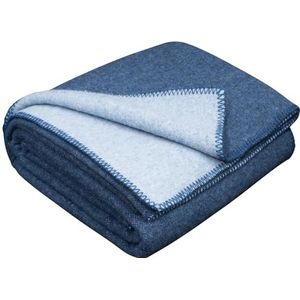 LYHome Merino Wollen Deken - Wol Plaid als Legerdeken Picknickdeken Reisdeken & Campingdeken voor 1 Persoons, Schapenwollen Dekens, Wollendeken Warme 130x170 cm, Blauw - Lichtblauw Dubbelzijdig