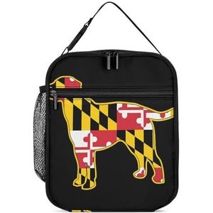 Golden Retriever Hond met Maryland Vlag Draagbare Volwassen Lunch Zakken Box Tote Lekvrij Geïsoleerde Koel Tas met Side Mesh Pocket