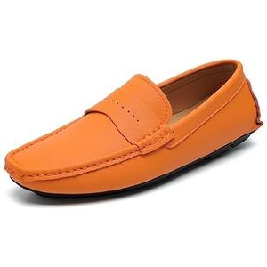 Herenloafers Schoenen Effen Kleur Leer Penny Driving Loafers Platte hak Antislip Comfortabel Wandelen Klassieke instapper (Color : Orange, Size : 42 EU)