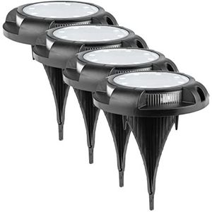 GARVIDA Solarlampen, set van 4, robuuste outdoor uitvoering (IPX4), draadloos plaatsbare vloerspots, bijzonder helder licht, tot 8 uur brandduur [zwart]