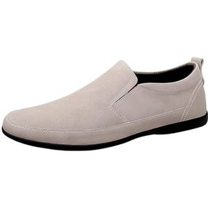 Heren loafers schoen ronde neus lederen effen kleur loafer schoenen flexibele antislip antislip casual slip-ons (Color : Beige, Size : 45 EU)